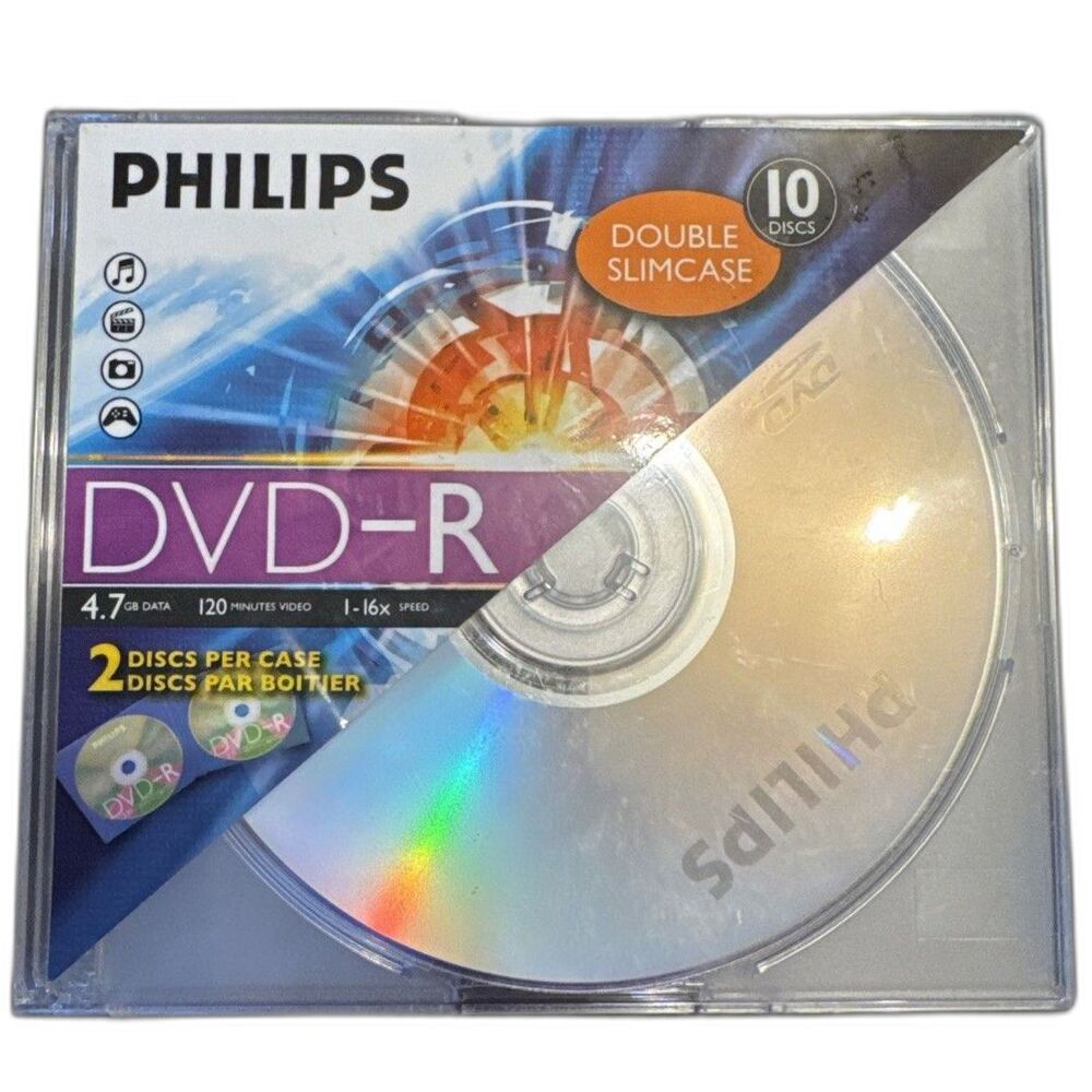 Philips DVD-R Discs Double Slimcase 10 discs 4.7 GB Data
